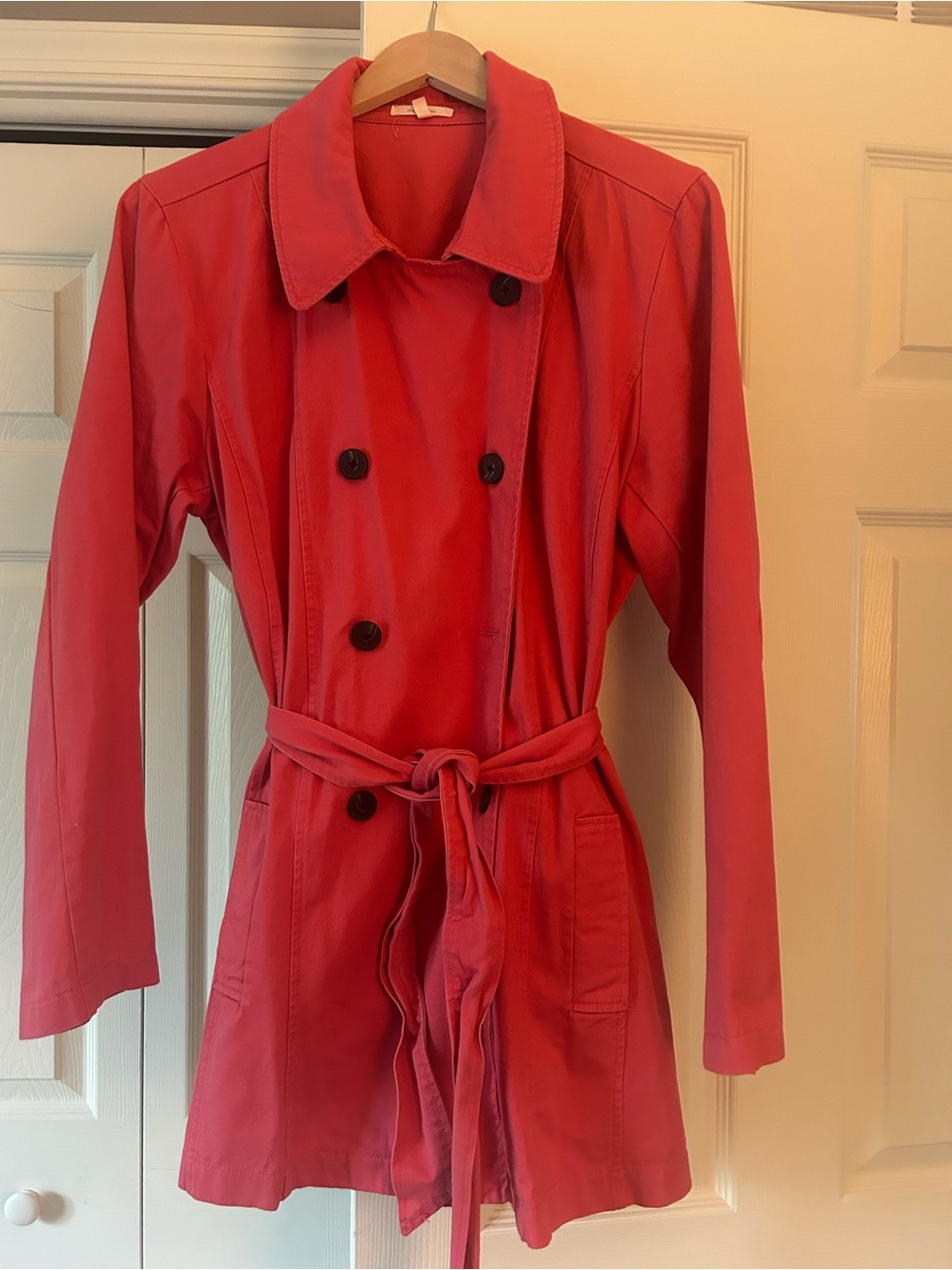 Maurice's, Coral Double-Breasted Trench Coat with Belt